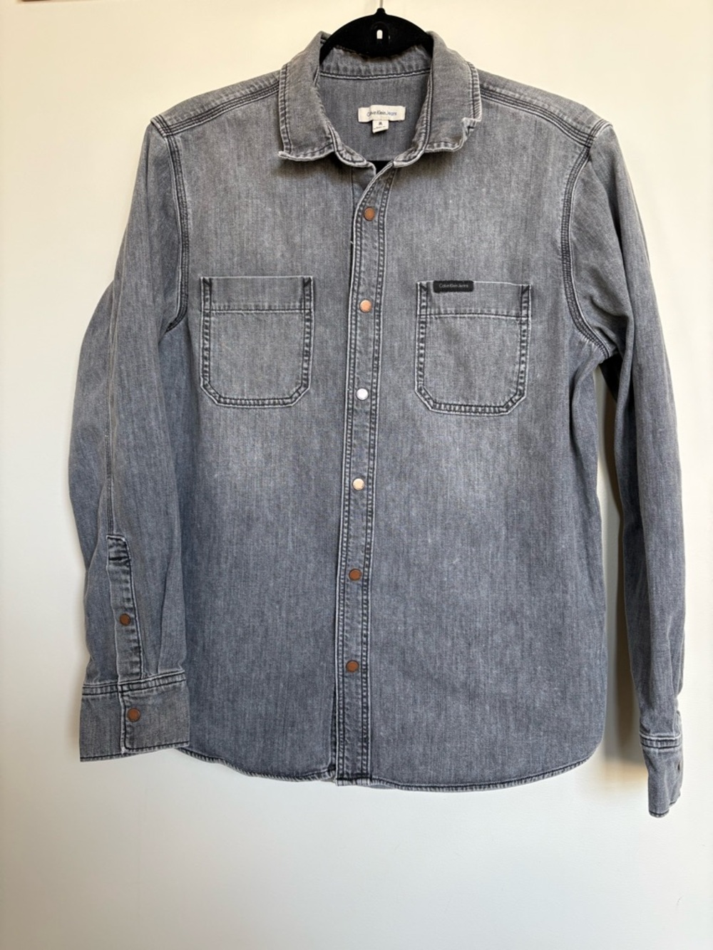 Calvin Klein Jeans Denim Shirt Gray/Faded Black Button Down, Cotton Men’s Medium